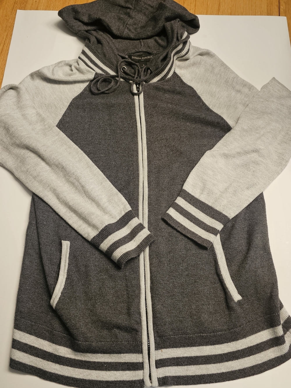 Banana Republic Men’s Dark Charcoal and Light Gray Zip-Up Hoodie Sweater